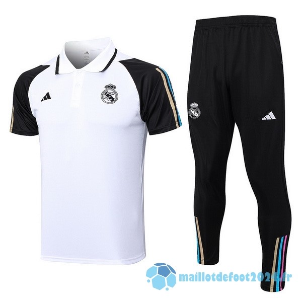 Nouveau Ensemble Complet Polo Real Madrid 2023 2024 Blanc Noir