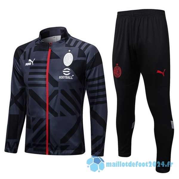 Nouveau Ensemble Complet Ropa Deportiva Con Cremallera Larga AC Milan 2022 2023 Gris Noir