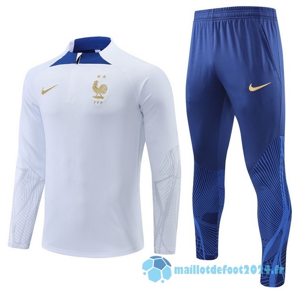 Nouveau Ensemble Complet Sudadera Entrainement Enfant France 2022 Blanc II Bleu