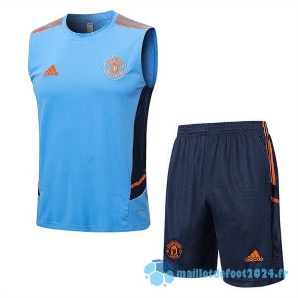 Nouveau Entrainement Sans Manches Ensemble Complet Manchester United 2022 2023 Bleu Clair