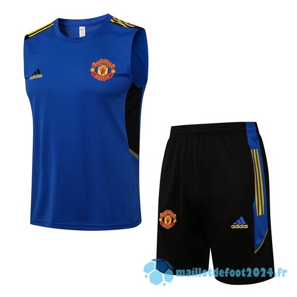 Nouveau Entrainement Sans Manches Ensemble Complet Manchester United 2022 2023 Bleu Noir