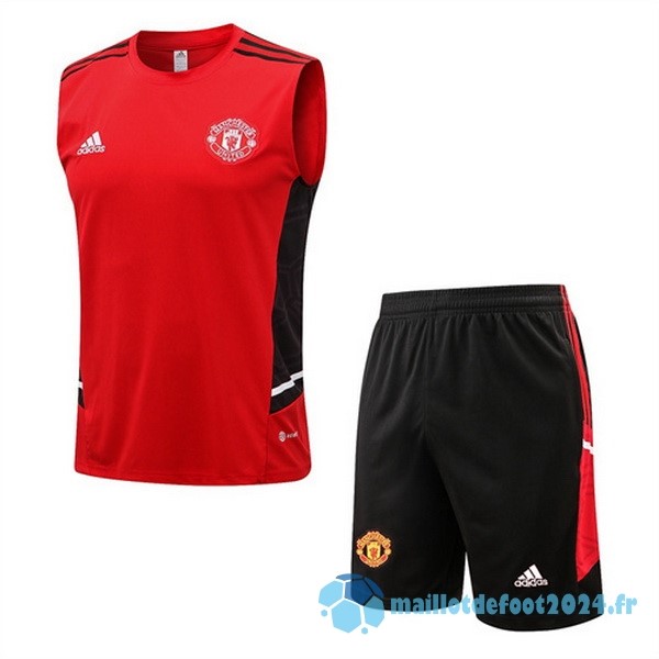 Nouveau Entrainement Sans Manches Ensemble Complet Manchester United 2022 2023 Rouge III Noir