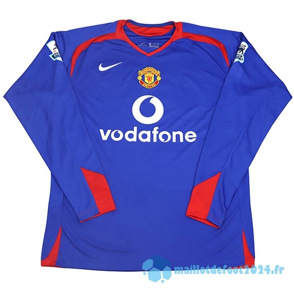 Nouveau Exterieur Maillot Manches Longues Manchester United Retro 2005 2006 Bleu