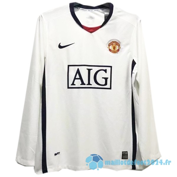 Nouveau Exterieur Maillot Manches Longues Manchester United Retro 2008 2009 Blanc