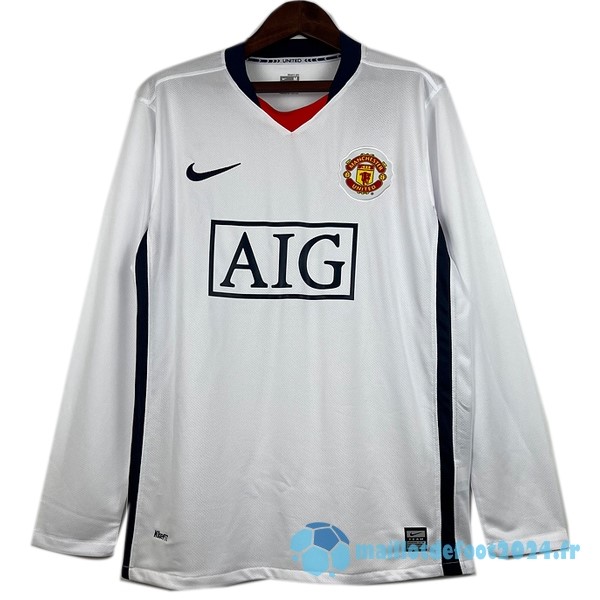 Nouveau Exterieur Manches Longues Manchester United Retro 2007 2008 Blanc