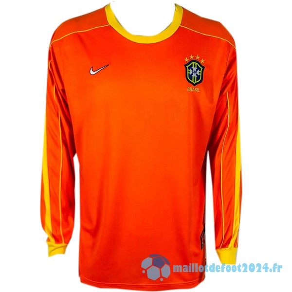 Nouveau Manches Longues Gardien Brésil Retro 1998 Orange