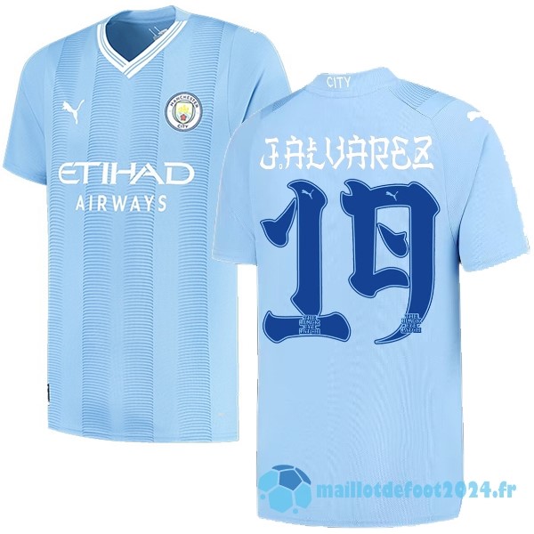 Nouveau NO.19 J. Alvarez Domicile Maillot Manchester City 2023 2024 Bleu