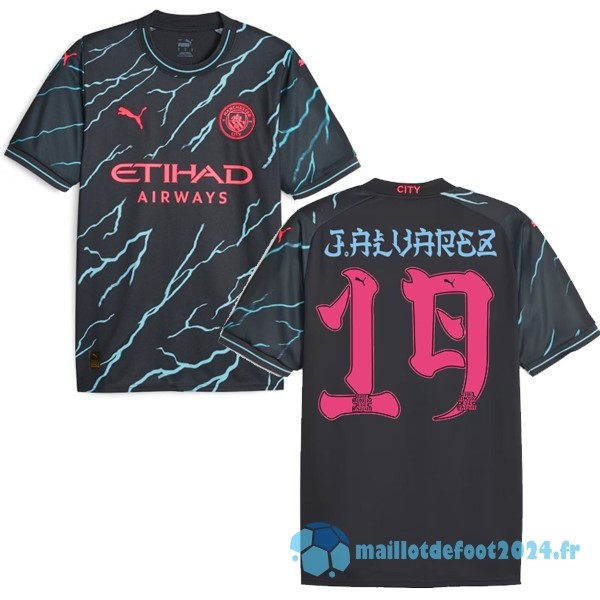 Nouveau NO.19 J. Alvarez Third Maillot Manchester City 2023 2024 Noir