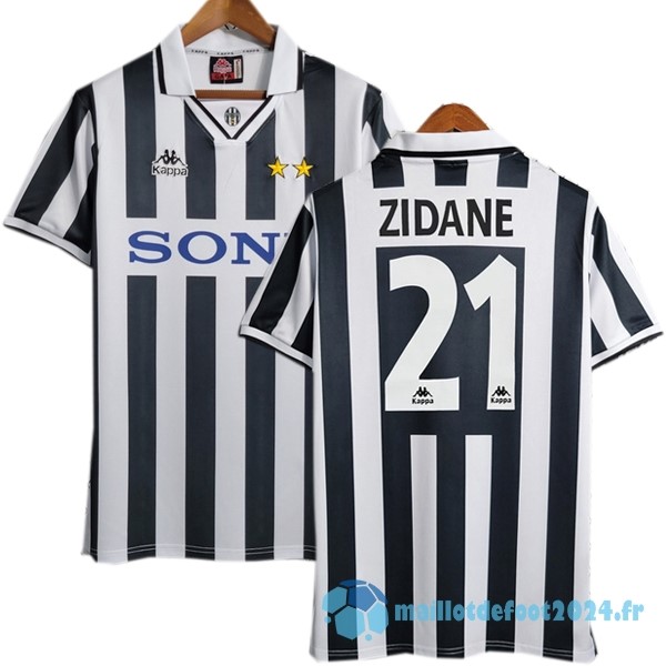 Nouveau NO.21 Zidane Domicile Maillot Juventus Retro 1995 1996 Noir Blanc