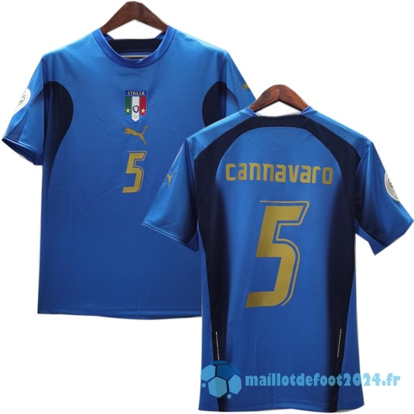 Nouveau NO.5 Cannavaro Domicile Maillot Italy Retro 2006 Bleu