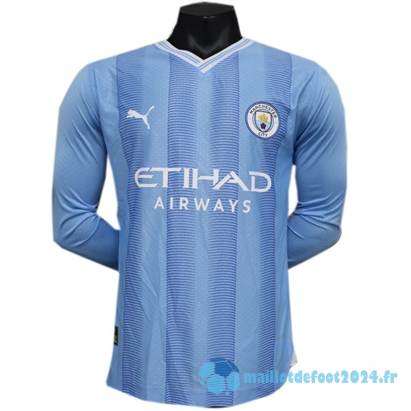 Nouveau Thailande Domicile Joueurs Manches Longues Manchester City 2023 2024 Bleu