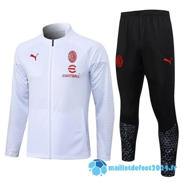 Nouveau Ensemble Complet Ensemble Complet longue fermeture éclair vêtements De Sport AC Milan 2023 2024 Blanc Noir