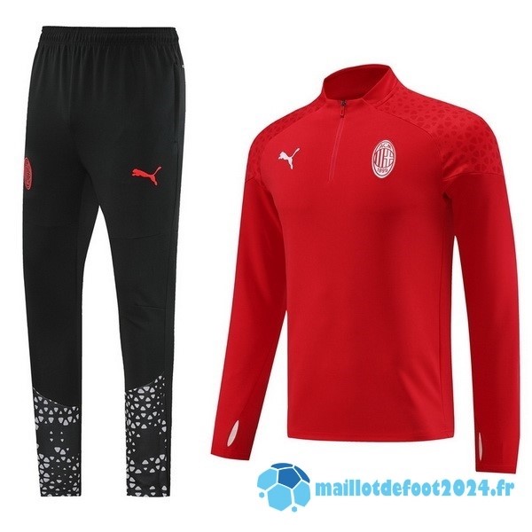 Nouveau Ensemble Complet Sudadera Entrainement AC Milan 2023 2024 Noir I Rouge