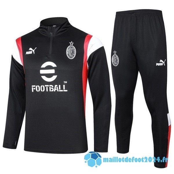 Nouveau Ensemble Complet Sudadera Entrainement AC Milan 2023 2024 Noir Rouge Blanc