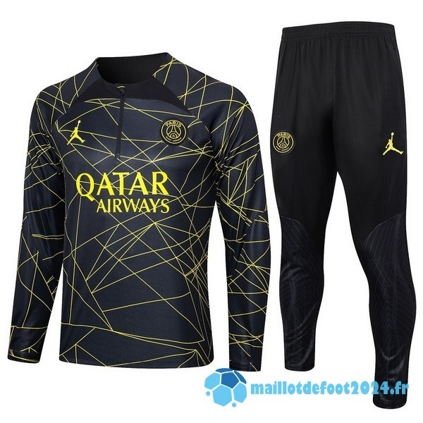 Nouveau Ensemble Complet Sudadera Entrainement Paris Saint Germain 2023 2024 Noir IIII Jaune