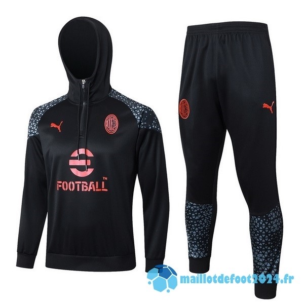 Nouveau Ensemble Complet Veste Con Capucha AC Milan 2023 2024 Noir Rouge