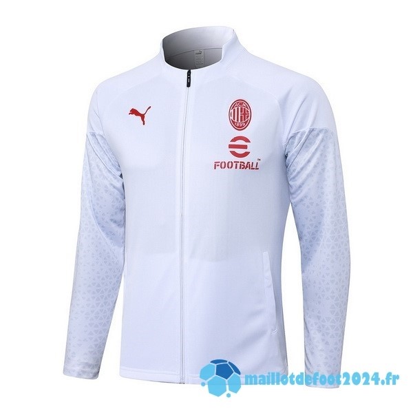 Nouveau Ensemble Complet longue fermeture éclair vêtements De Sport AC Milan 2023 2024 Blanc