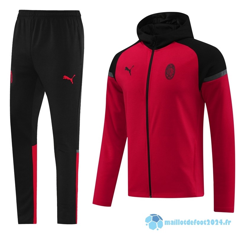 Nouveau Ensemble Complet Sweat Shirt Capuche AC Milan 2024 2025 Noir Rouge