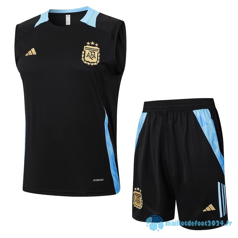 Nouveau Entrainement Sans Manches Ensemble Complet Argentine 2024 Noir Bleu